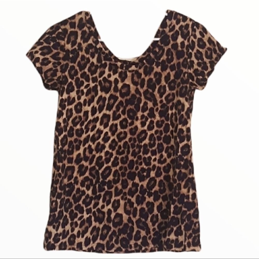 EC JEANS BY BUFFALO ANIMAL PRINT TOP WITH EMBROIDERED PEEKABO BACK SZ.L